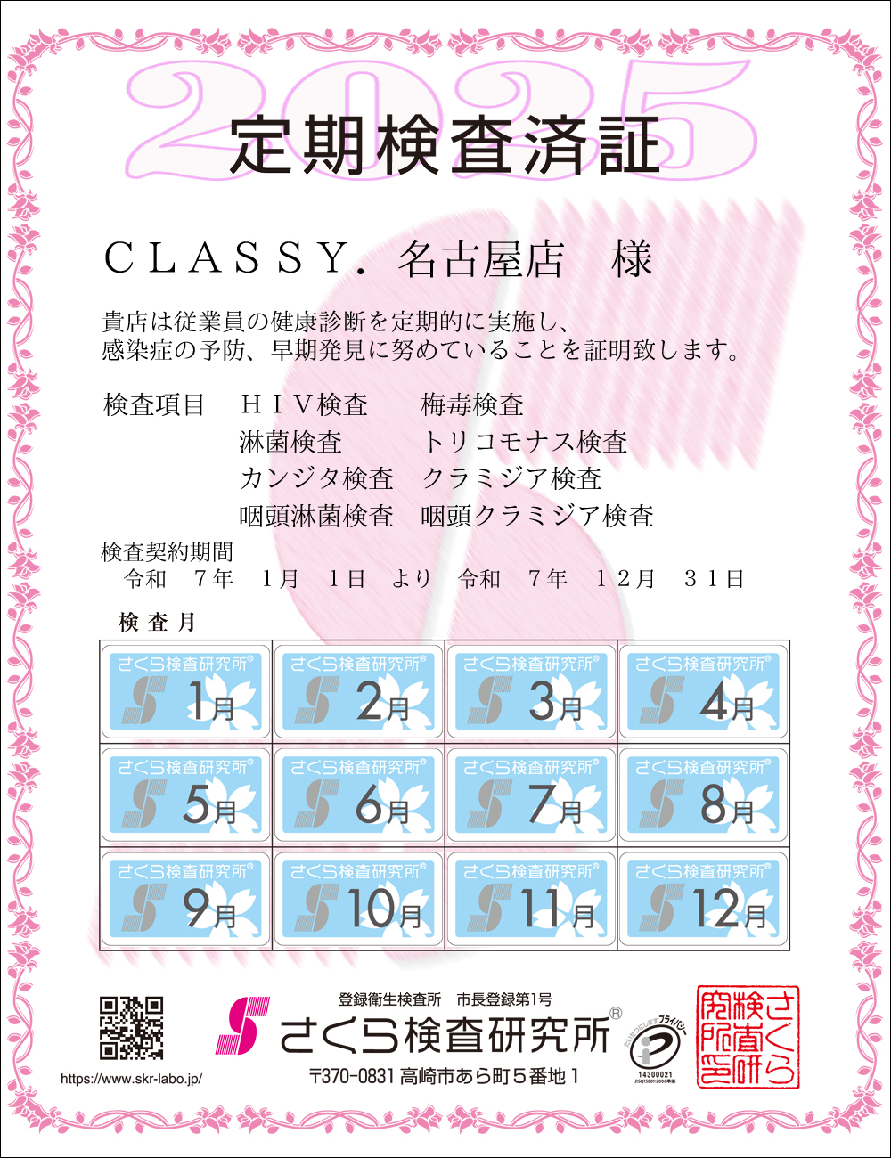 �����猟���������E��������Ϗ؁@�X�܁F�b�k�`�r�r�x�D���É��X�l�@�������ځF�W���ځ@HIV�E�~�ŁE�ҋہE�g���R���i�X�E�J���W�^�E�N���~�W�A�E�����ҋہE�����N���~�W�A�@�����_����ԁF�ߘa�V�N�P�����P�N��